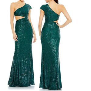 Mac Duggals Teal Green Sequined One Shoulder Cut Out Gown Women's Size 2 New
